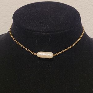 Paperclip Thin Very Small Chain with Uniqe White Cylinder Pearl New